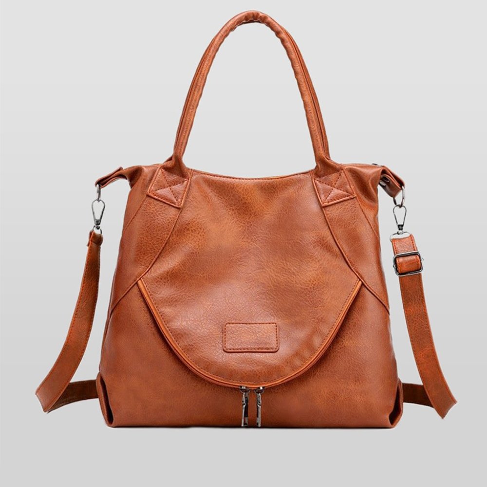 DOUBLE CARRY BROWN FAUX LEATHER ADJUSTABLE HANDBAG